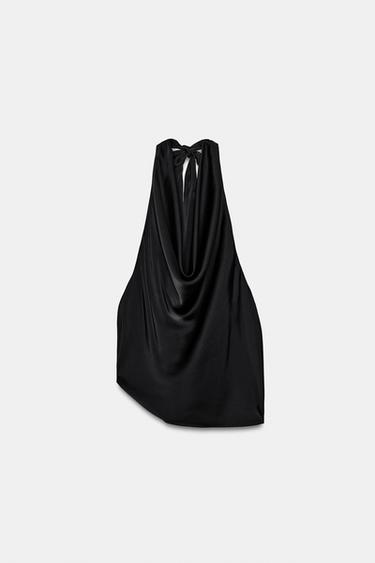TOP SATINADO ASIMÉTRICO - Negro de Zara - Imagen 0