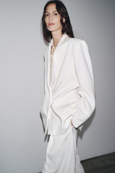 ZW COLLECTION DOUBLE-BREASTED LINEN BLEND BLAZER - Ecru by Zara