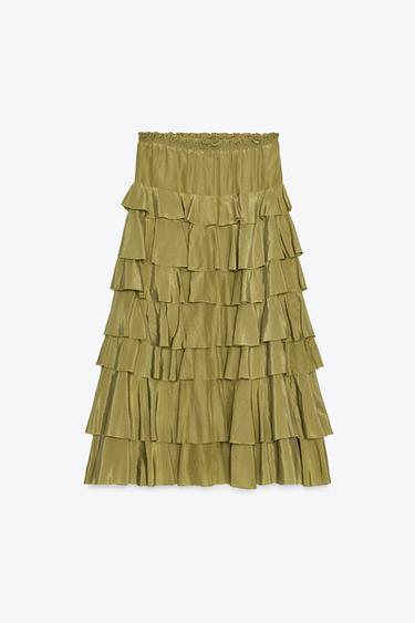 ROK MIDI RIMPEL ZW COLLECTION - Mid-green dari Zara