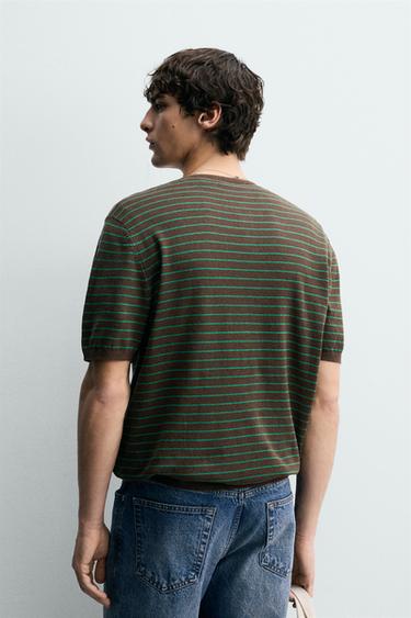 T-SHIRT EN MAILLE COL BOUTONNÉ COTON-LIN - Marron de Zara - Image 2