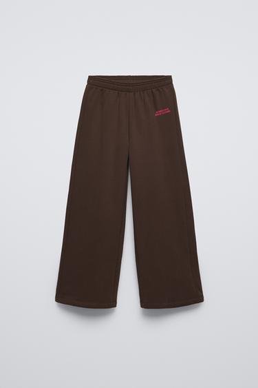 PANTALÓN WIDE LEG FELPA FORRADO - Marrón de Zara
