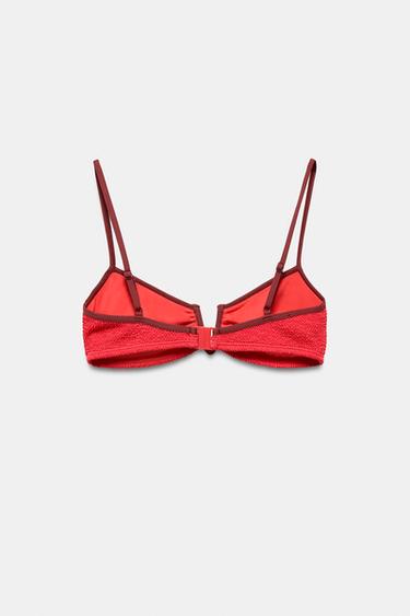 CONTRAST TEXTURED BIKINI TOP - Red by Zara - Image 5