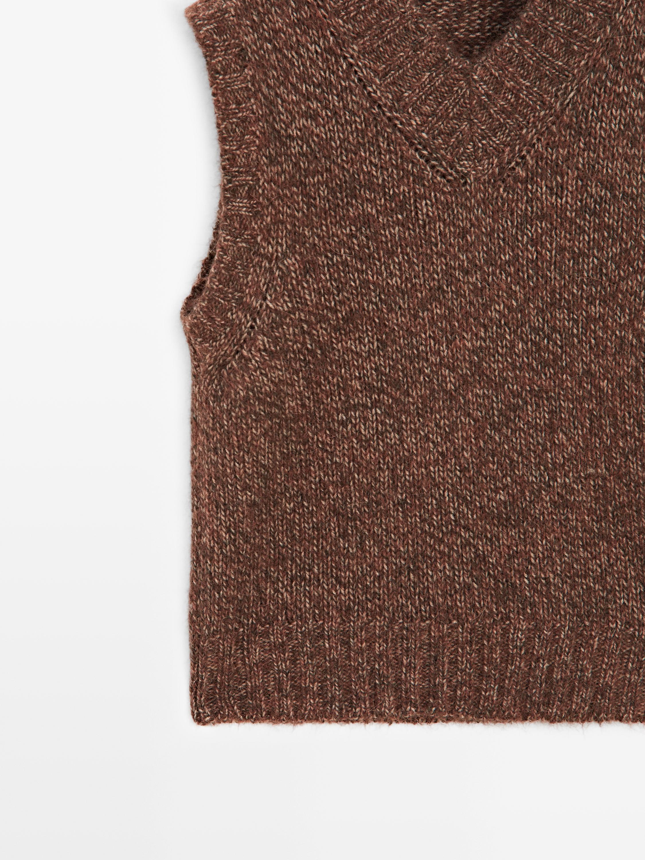 Veste sans manches chinée en laine d’alpaga