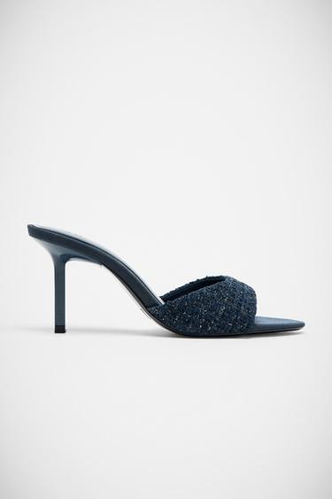 صندل بكعب منسوج - أزرق الخاص بـ Zara