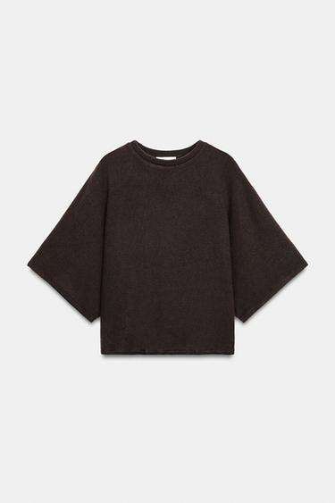 TOP RÚSTICO MANGA CORTA - Marrón oscuro de Zara