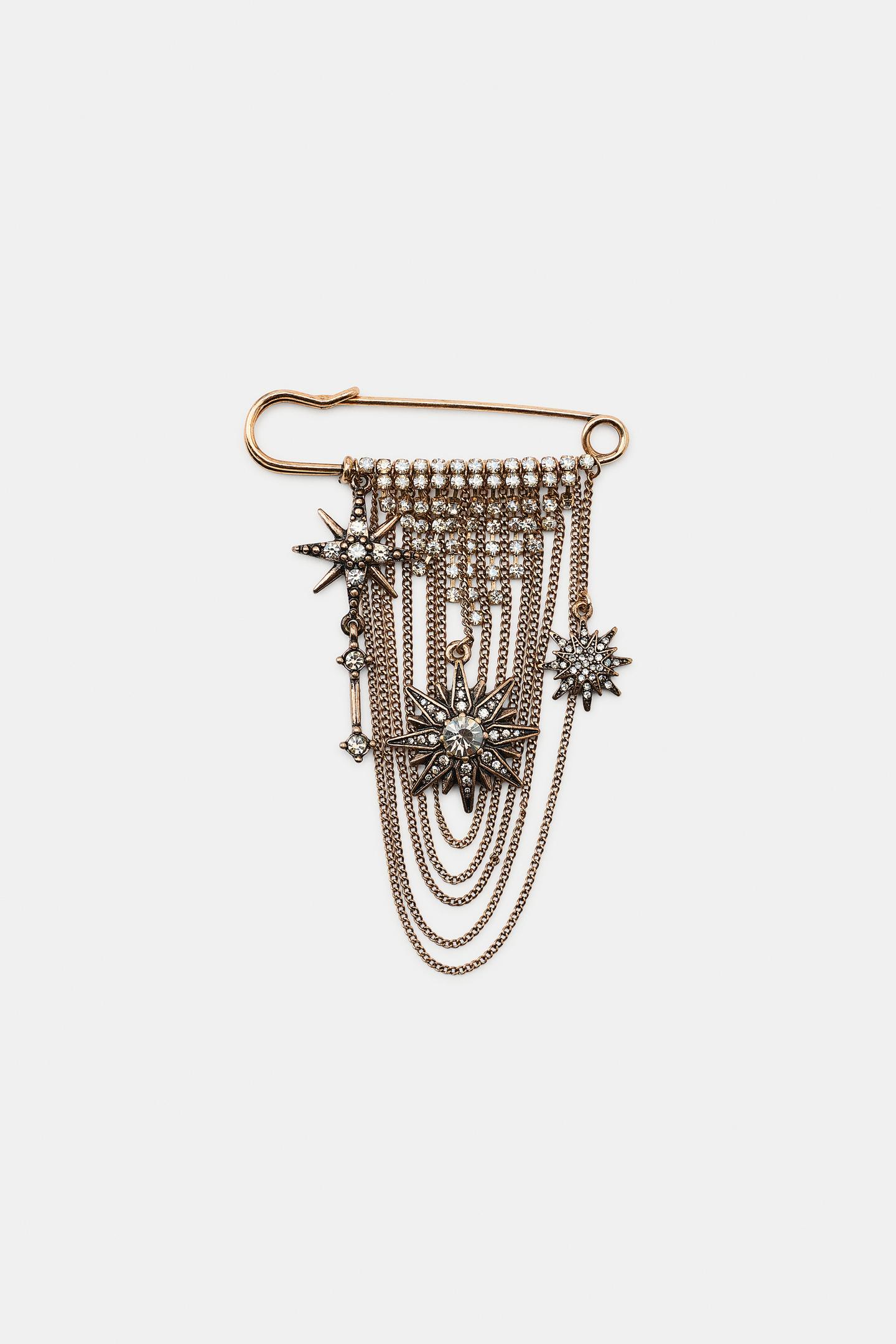 Женская брошь Zara Star Chain Charm, цвет: Золотой — фото 3