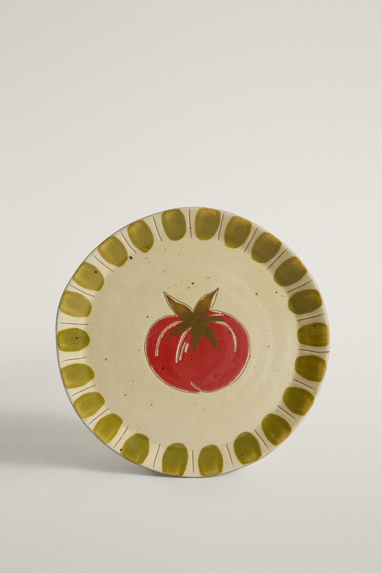 FRUIT EARTHENWARE DESSERT PLATE — Red