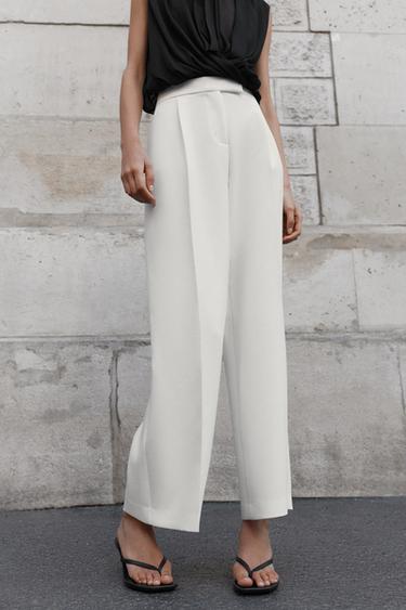 بنطلون واسع ببنسات - أبيض مكسور الخاص بـ Zara