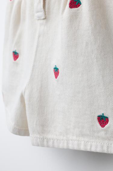 EMBROIDERED STRAWBERRY TWILL PLAYSUIT - Ecru by Zara - Image 3