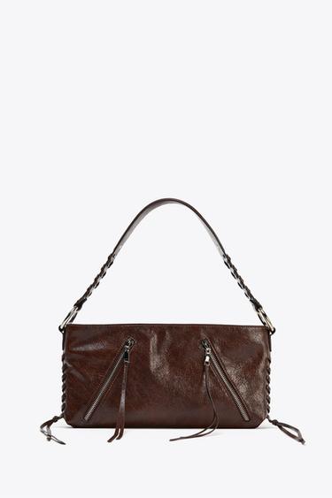 BOLSA DE OMBRO COM ZÍPERES - Chocolate da Zara - Imagem 0