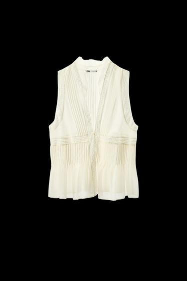 TOP PLISADO PUNTILLA - Blanco roto de Zara - Imagen 0
