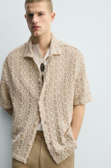 CROCHET TEXTURED SHIRT - camel by Zara - Image 5