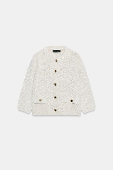 Zara FRENCH SLEEVE KNIT CARDIGAN - Light beige