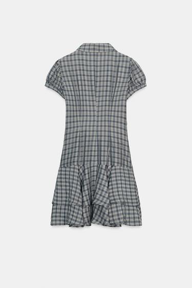 Zara PLAID RUFFLED SHORT DRESS - Grays