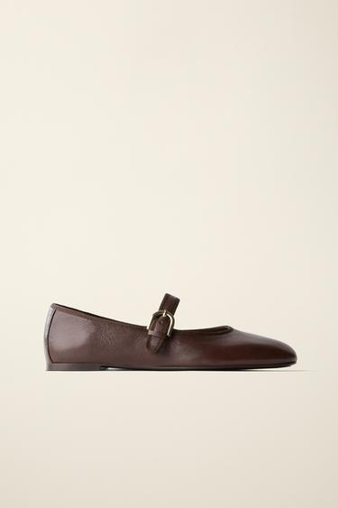 Zara LEATHER BALLET FLATS CREATED BY CARAMEL LONDON X ZARA - Brown