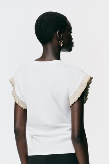 METALLIC THREAD RUFFLE T-SHIRT - White by Zara - Image 3