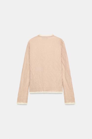 CONTRAST KNIT JACKET WITH BOWS - Pink / White by Zara - Image 4