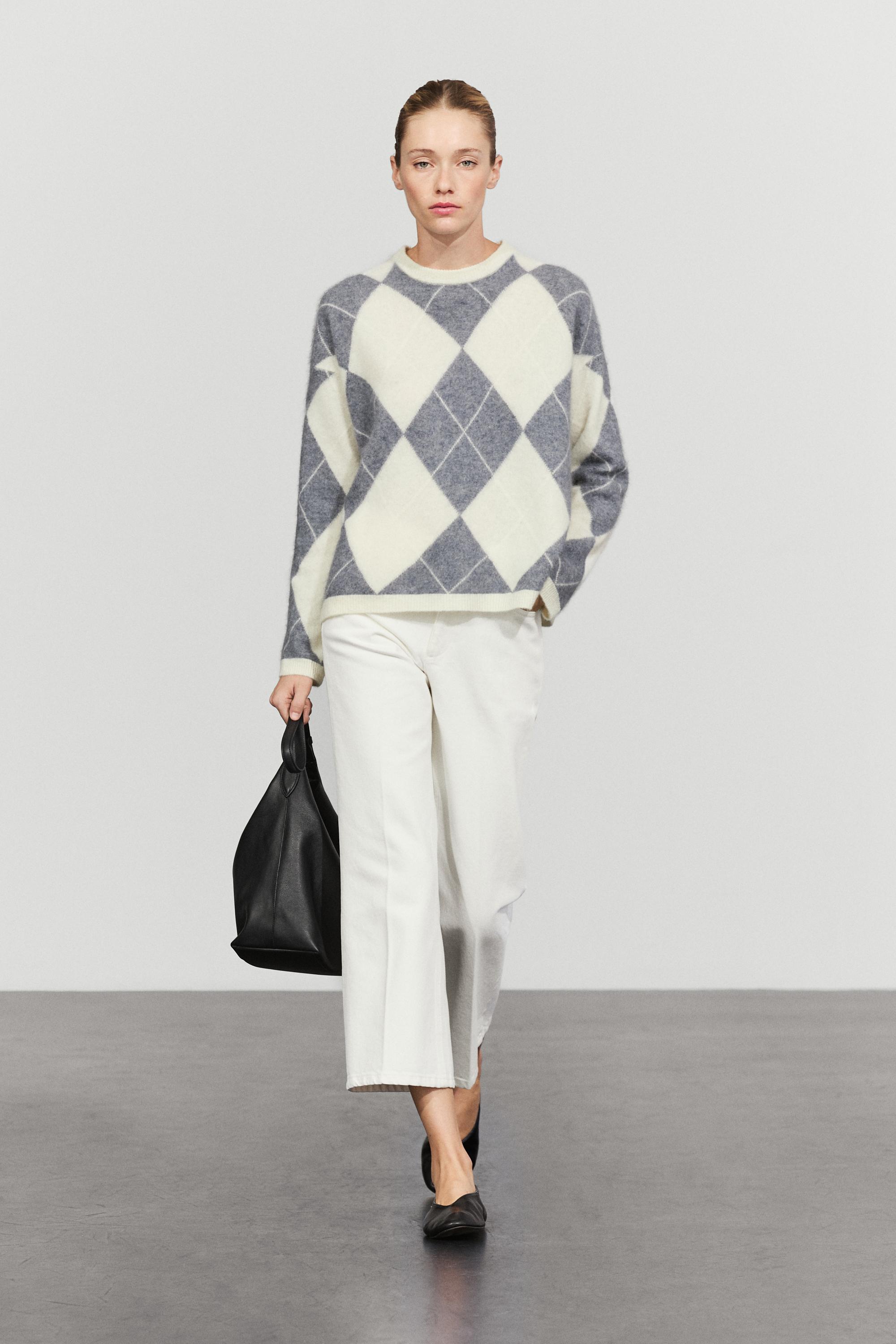 Pull en maille à losanges et mélange de laine