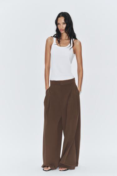 PANTALÓN ANCHO PINZAS - Marrón vigoré de Zara