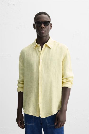 CHEMISE 100 % LIN - Jaune de Zara - Image 1