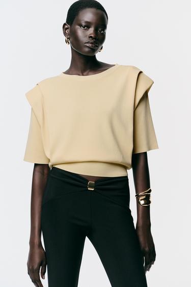 KNIT TOP WITH SHOULDER PADS - Butter by Zara