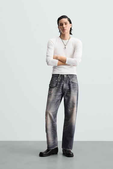Zara PRINTED WASHED BAGGY FIT JEANS - Blue - Image 0
