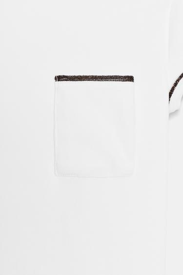 T-SHIRT WITH METALLIC THREAD TRIM - White by Zara - Image 6
