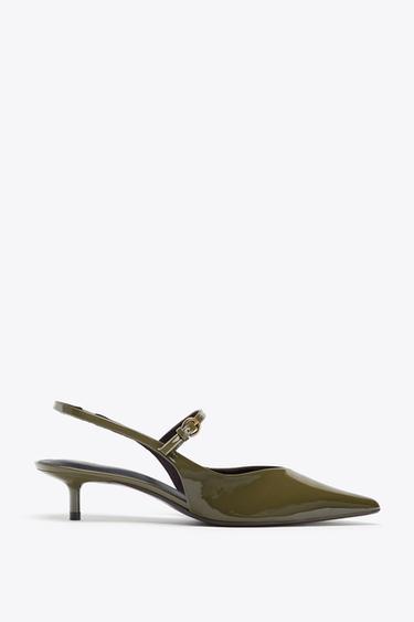 SLINGBACK SHOES WITH STRAP - Khaki Green by Zara - Image 0