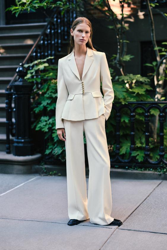 Zara PEPLUM BLAZER WITH PADDED SHOULDERS - Ecru - Image 0