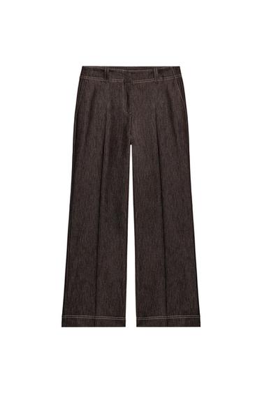 Zara CONTRASTING SEAM PANTS - Brown