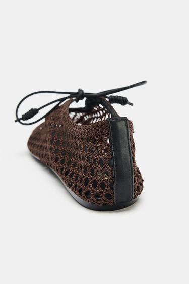 CUTWORK BALLET FLATS WITH BOW - Brown by Zara - Image 5