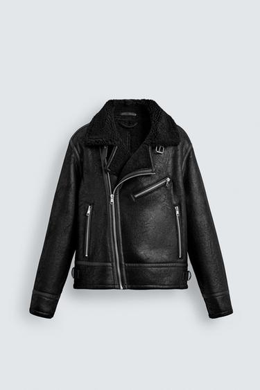 CONTRAST FAUX LEATHER JACKET - Black by Zara