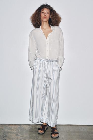 PANTALÓN POPELÍN RAYAS LIMITED EDITION - Azul / Blanco de Zara