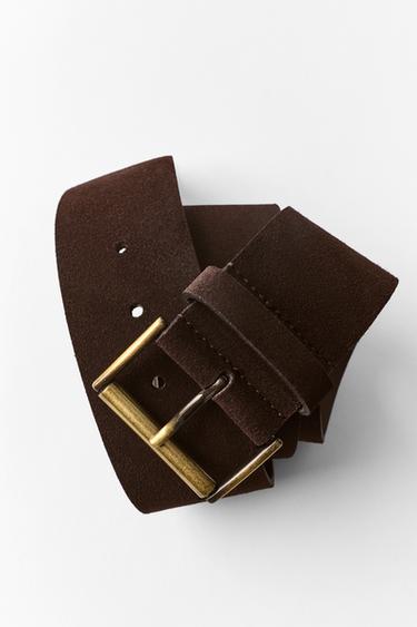 Zara 100% 絨面真皮腰帶 - 棕色