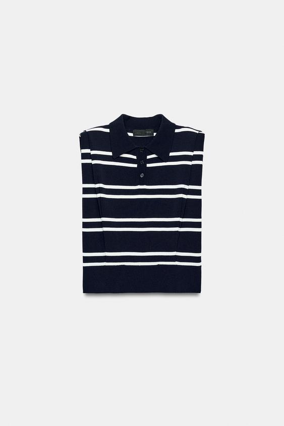 STRIPED KNIT TOP - Navy / White by Zara - Image 0
