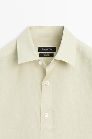 Slim fit 100% linen shirt — Light green 2
