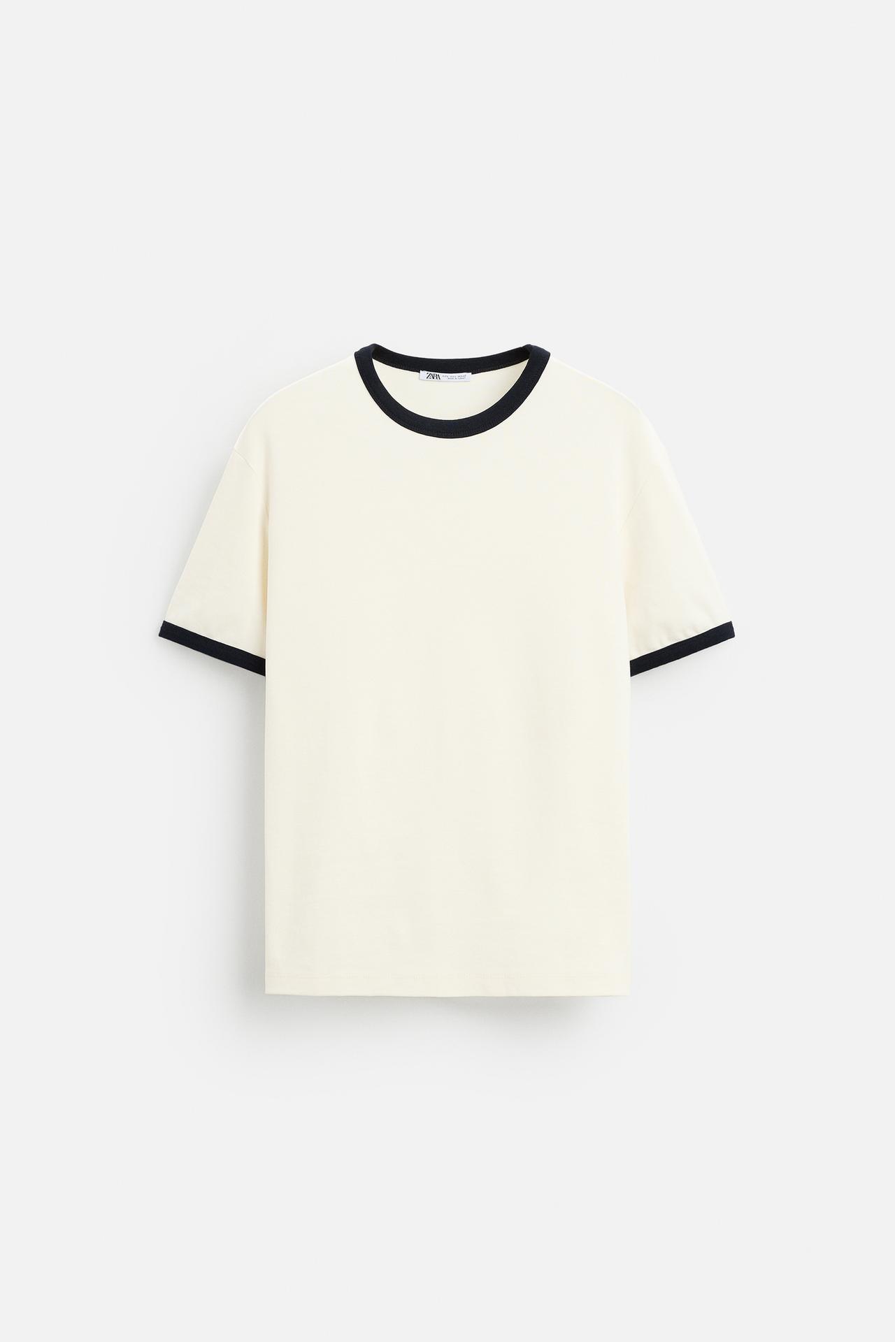 BASIC CONTRAST RIB T-SHIRT - Oyster-white by Zara