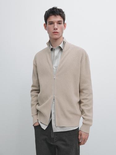 Zara Cotton zip-up knit cardigan - Mink