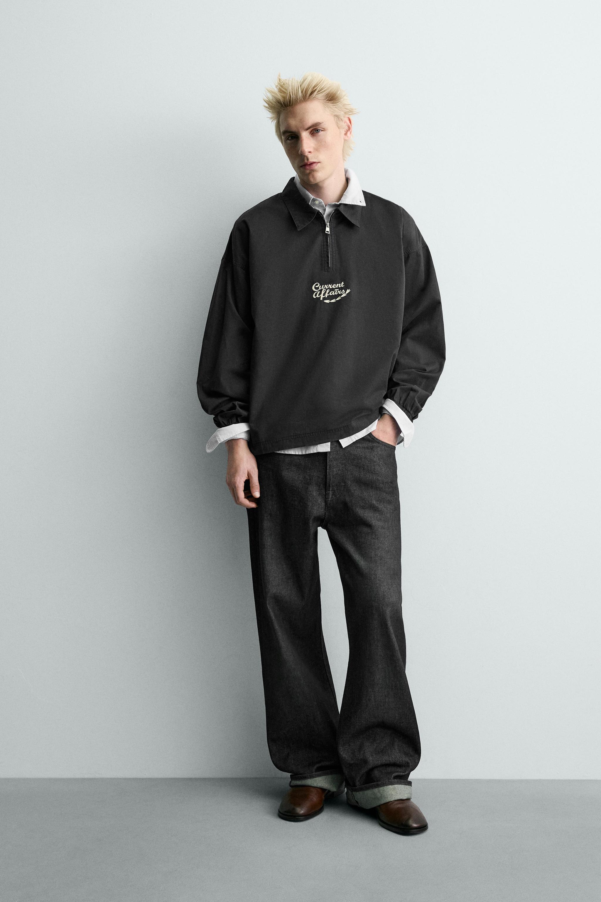 EMBROIDERED ZIP POLO SHIRT - Gray / Blue | ZARA United States