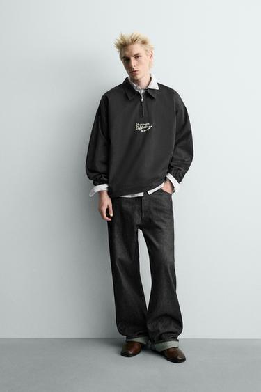 POLOSHIRT MIT REISSVERSCHLUSS UND STICKEREI - Grau / Blau von Zara - Bild 0