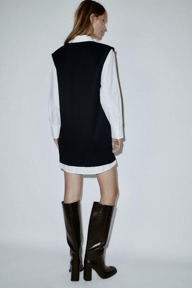 POPLIN COMBINED MINI DRESS - Black / White by Zara - Image 3