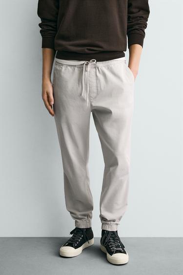 SLIM FIT JOGGER WAIST TROUSERS - Light grey by Zara