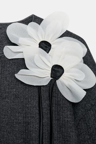 FLORAL RIBBED CARDIGAN - Grey by Zara - Image 5