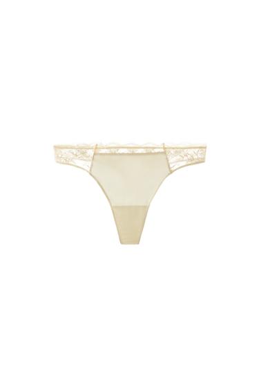COMBINED LACE THONG - Ecru by Zara