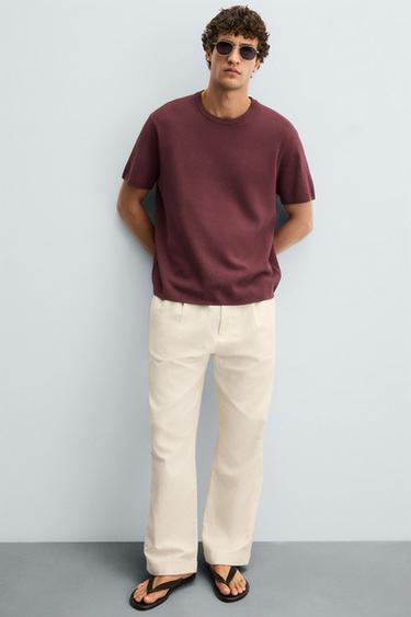 PANTALON COTON - LIN PLIS - Beige clair de Zara - Image 5
