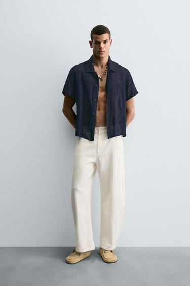 CAMISA RELAXED FIT SEMITRANSPARENTE - Azul da Zara - Imagem 0
