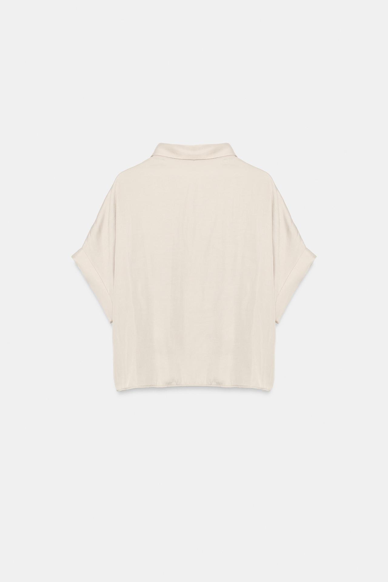 SATIN CROPPED SHIRT — Stone