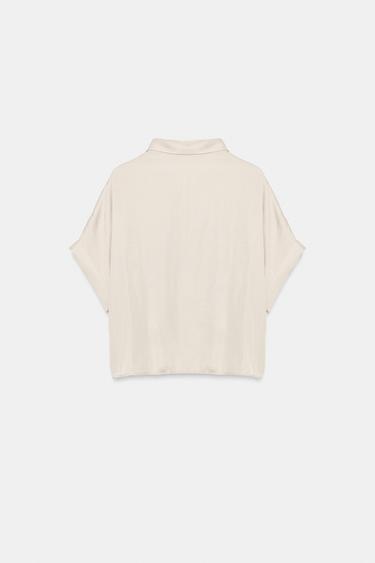 SATIN CROPPED SHIRT — Stone 2