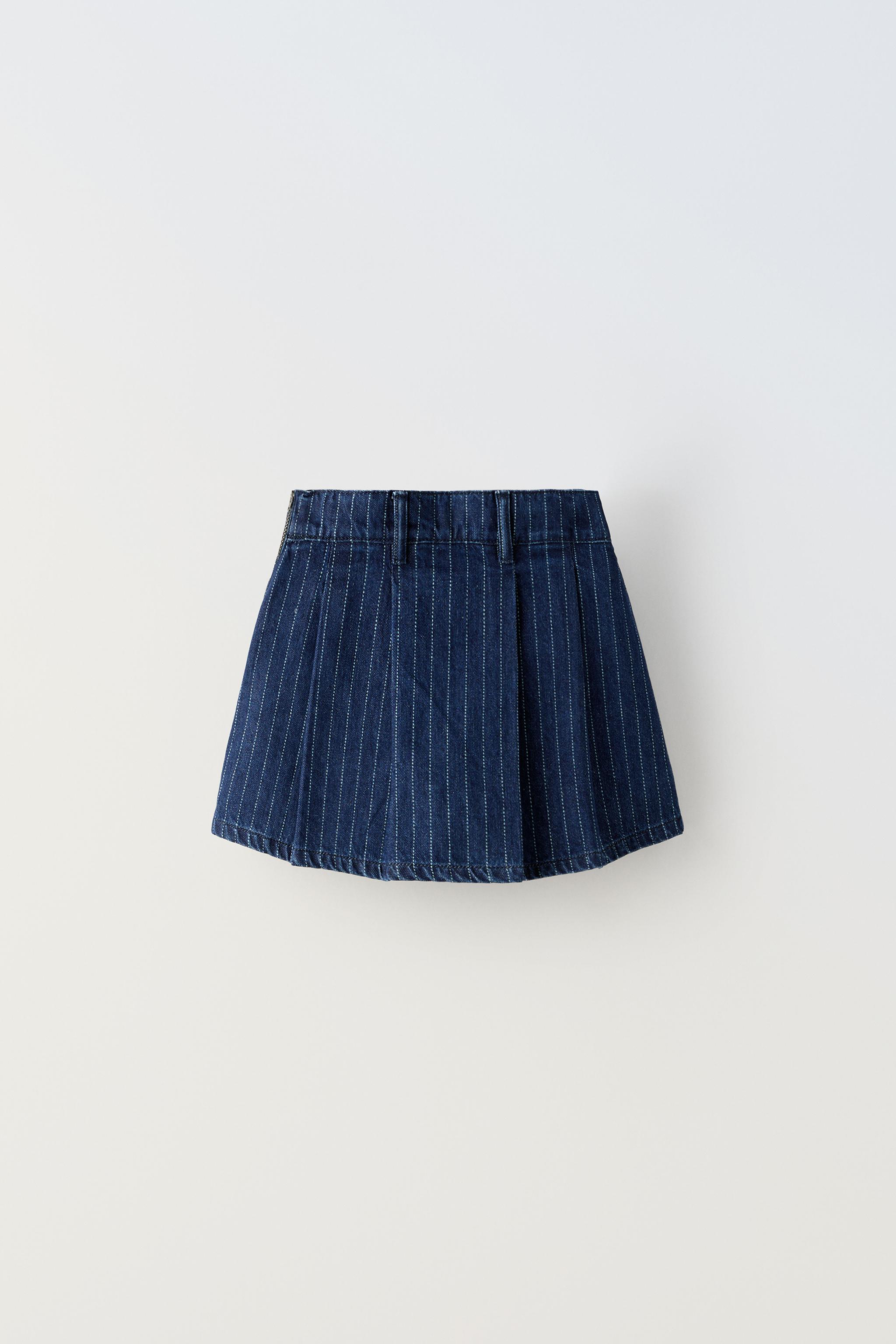 STRIPED PLEATED DENIM SKIRT Striped ZARA United States