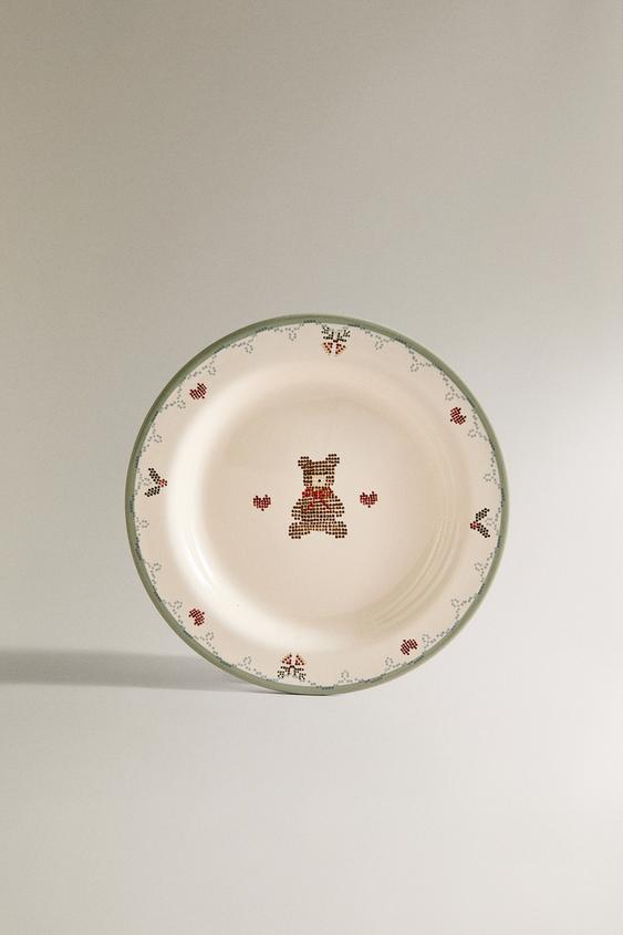 CHILDREN’S CHRISTMAS BEAR STONEWARE PLATE - GREENISH | ZARA United States